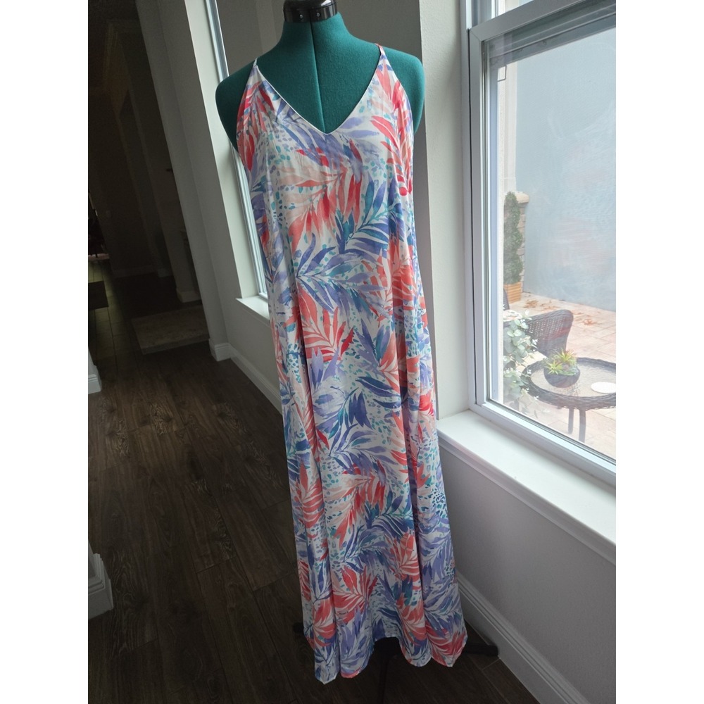 Nicole Miller sleeveless halter/spaghetti strap maxi lined size L built-in bra